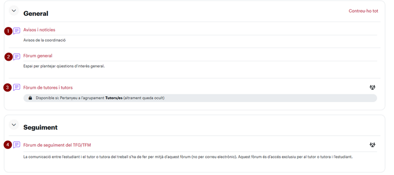 Espais de comunicació de l'aula de seguiment de TFG / TFM